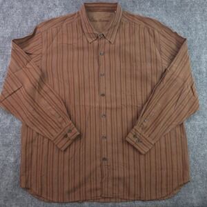 Tommy Bahama Shirt 2XL Brown Vertical Striped 100% Silk Long Sleeve Button Up